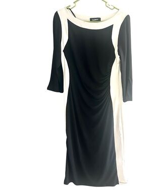 Glamour Black and White Midi Dress with Side Panels Size 10